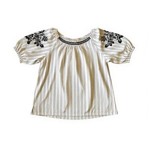 Anne Taylor LOFT Women's Linen/Cotton Black and White Embroidered Blouse XS